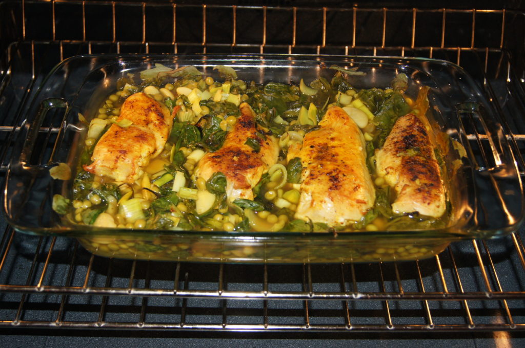 Healthy chicken baking in the oven