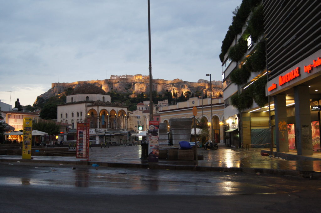 Acropolis at Sunrise with Monastiraki Square in Foreground