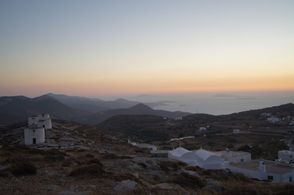 Amorgos, Greece: Sunset View of Aegean Sea from Ancient Windmills