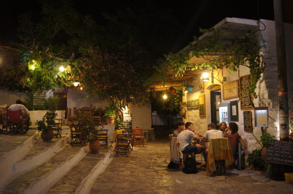 Amorgos, Greece: Enjoying Outdoor Late Evening Dining in Picturesque Alleyways