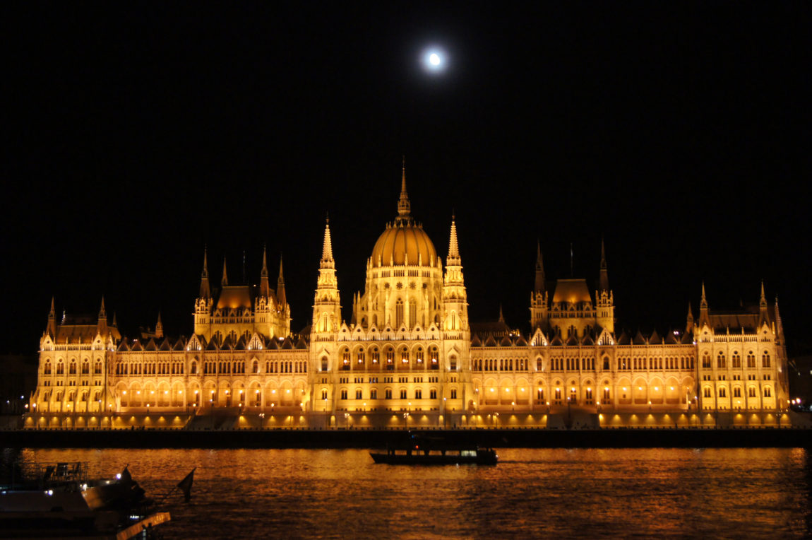 Hungarian Parliament Building Lit at Night