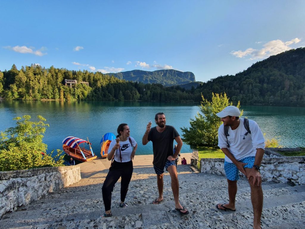 Laughing with Friends in Lake Bled, Slovenia