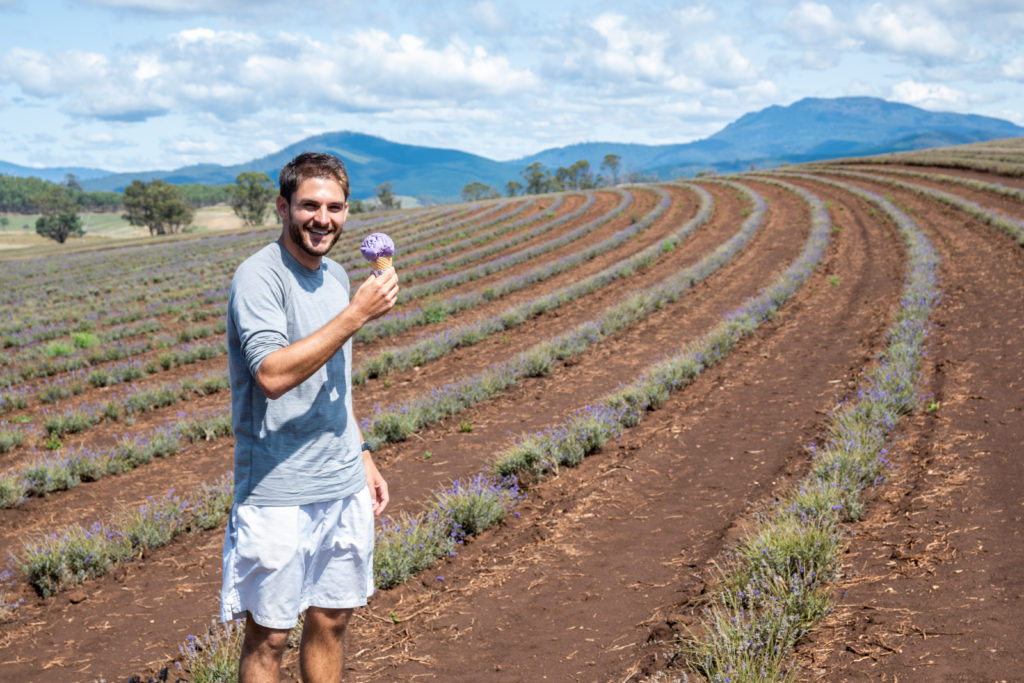 Enjoying Lavender Ice Cream at the Bridestowe Lavender Estate in Tasmania