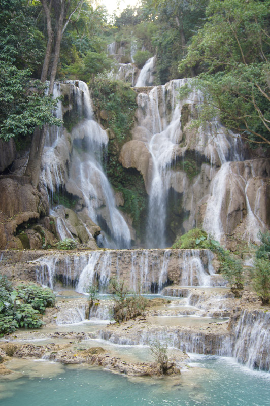The impressive Kuang Si Waterfalls, located one hour from Luang Prabang, Laos